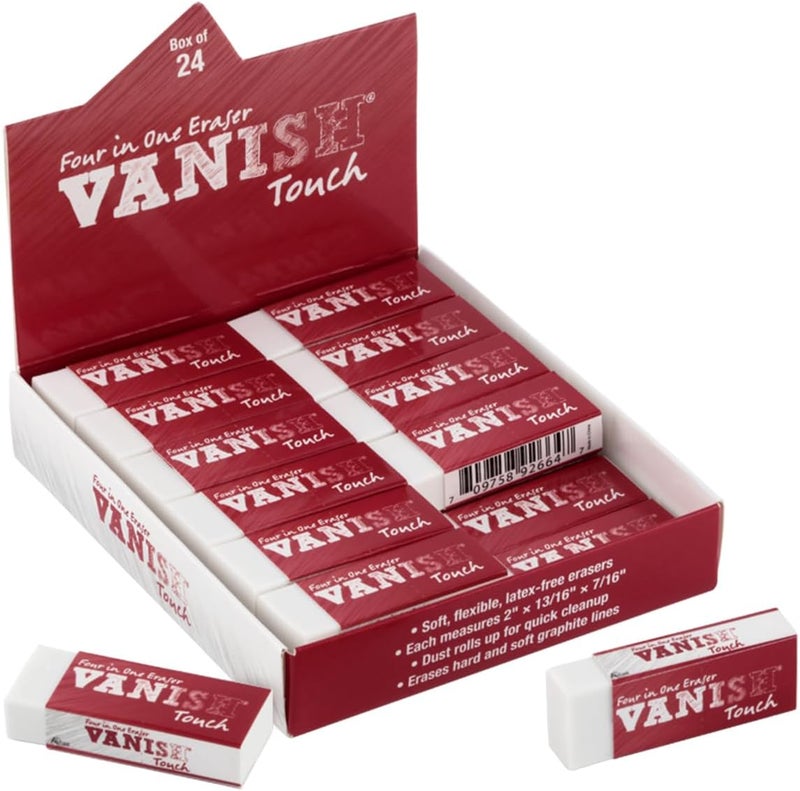 Acurit Vanish Touch Artist Eraser, Latex-Free, 24 Pack - Soft, Flexible Pencil Erasers, Sketching Supplies W/Protective Sleeve - Graphite, Charcoal, Pastel Compatible - Image 1
